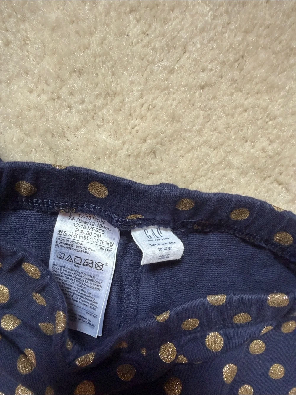 GAP Kids Navy Top with Gold Polka Dot Leggings